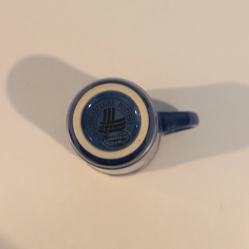 Longaberger Ceramic Woven Traditions Cornflower Blue Travel Mug With Lid - Picture 11 of 16